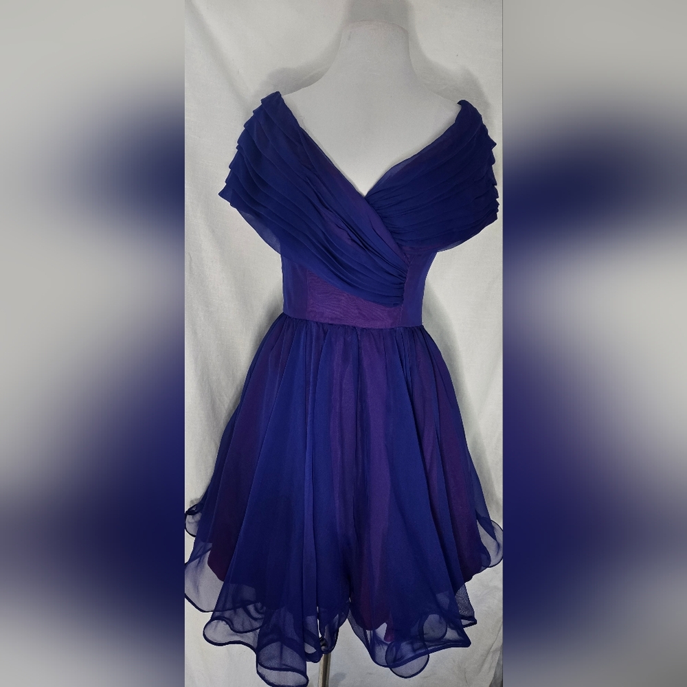 Vintage Tadashi Off Shoulder  Short  Chiffon Dress